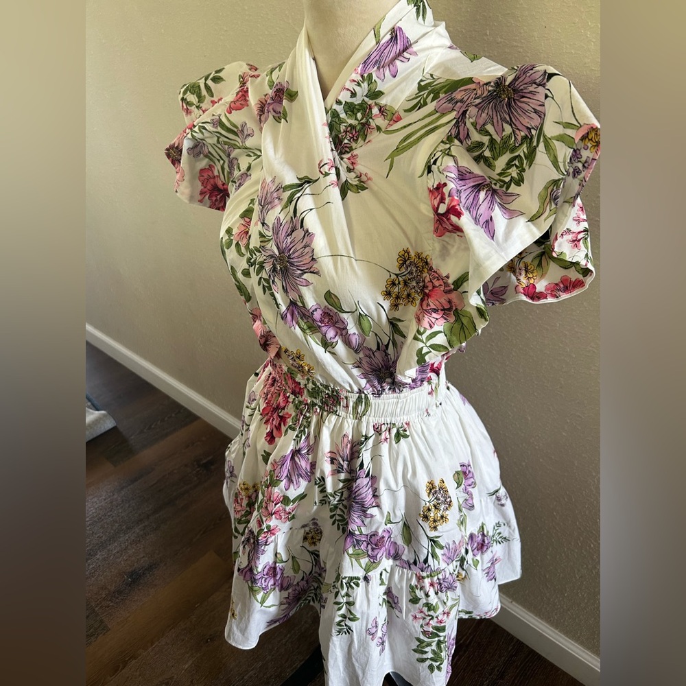 Reset Floral front Wrap mini Dress with Ruffled Sleeves NwT sz S - Picture 3 of 8